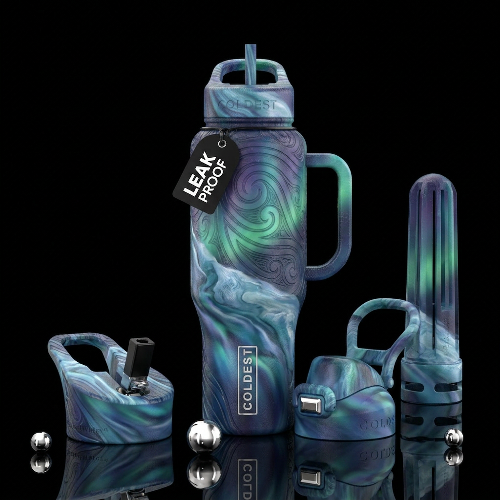 gentle stream, aurora, maori, glacier, dreamy, par... water bottle design