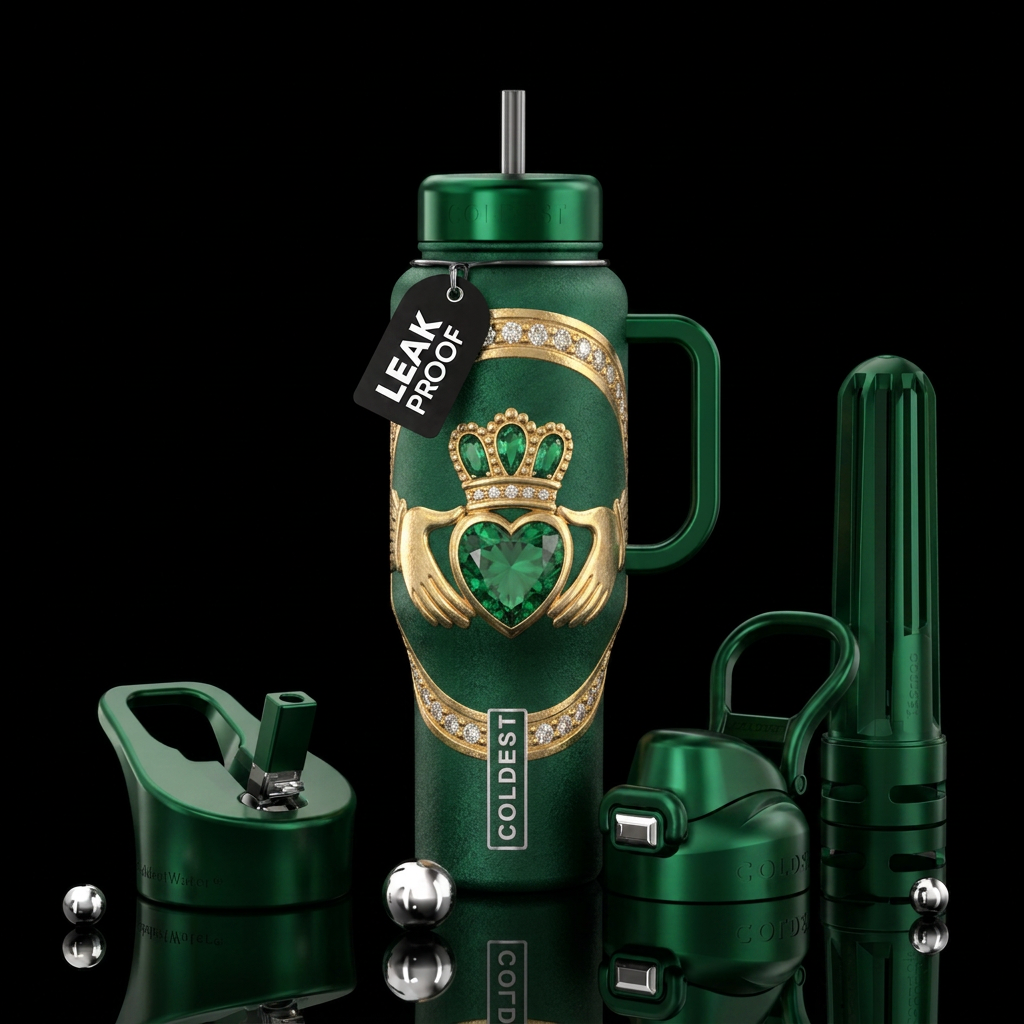 Diamond and Emerald Claddagh Ring water bottle design