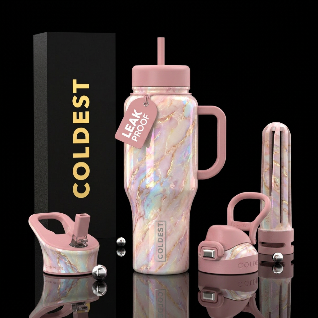 Pink opal marble water bottle design