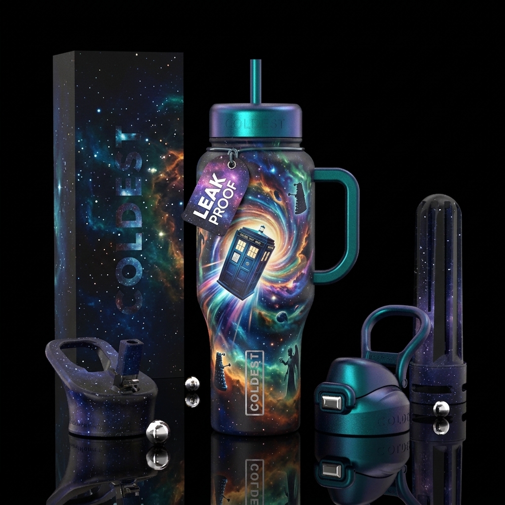 Doctor who, space, bright water bottle design