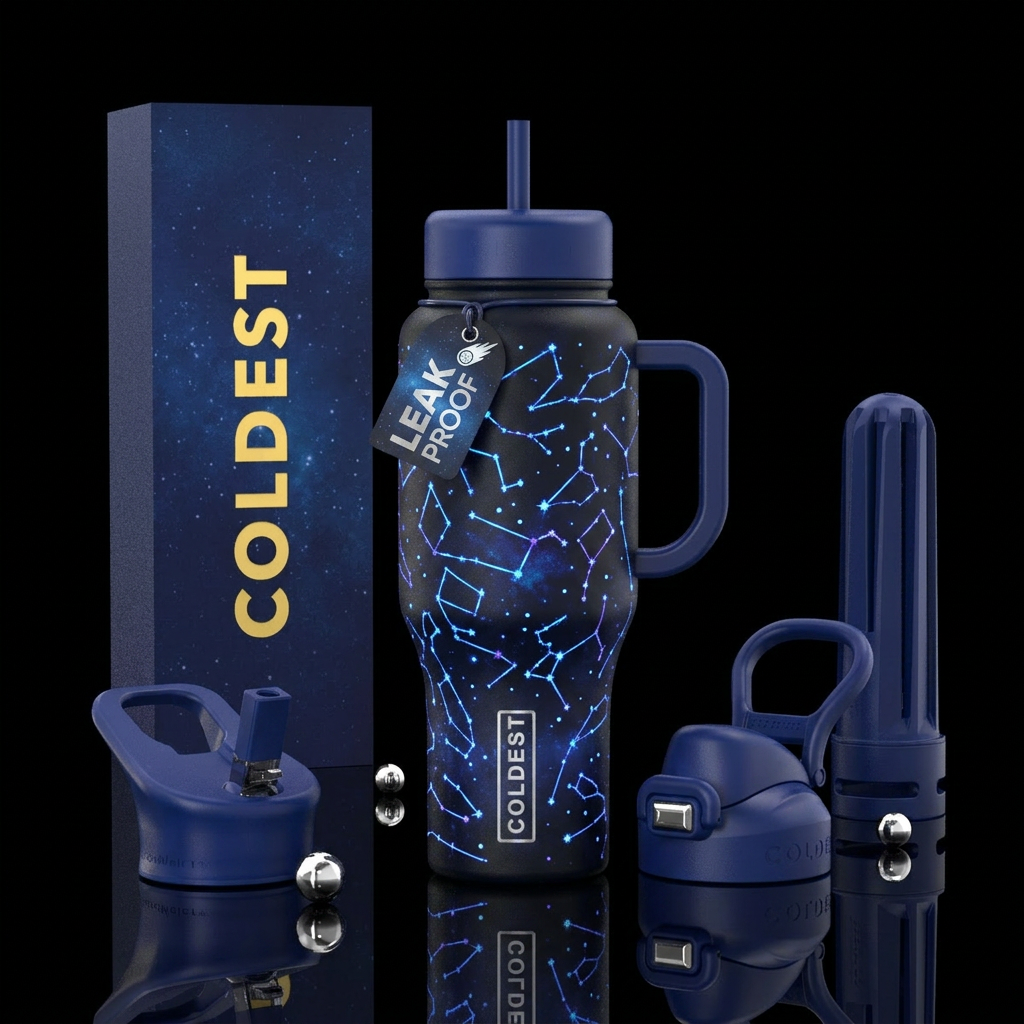 Constellation glow in the dark water bottle design