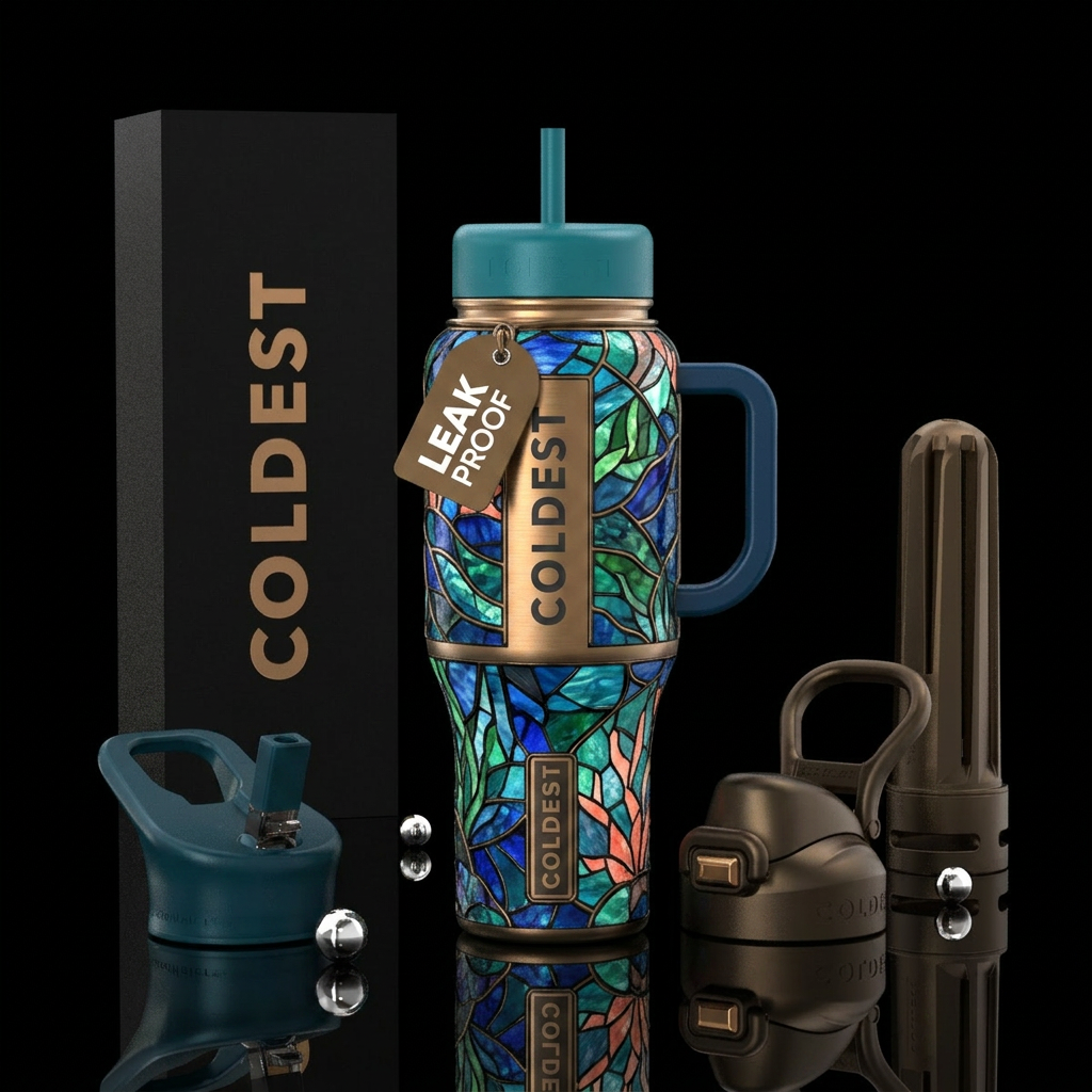 Stained glass ocean water bottle design