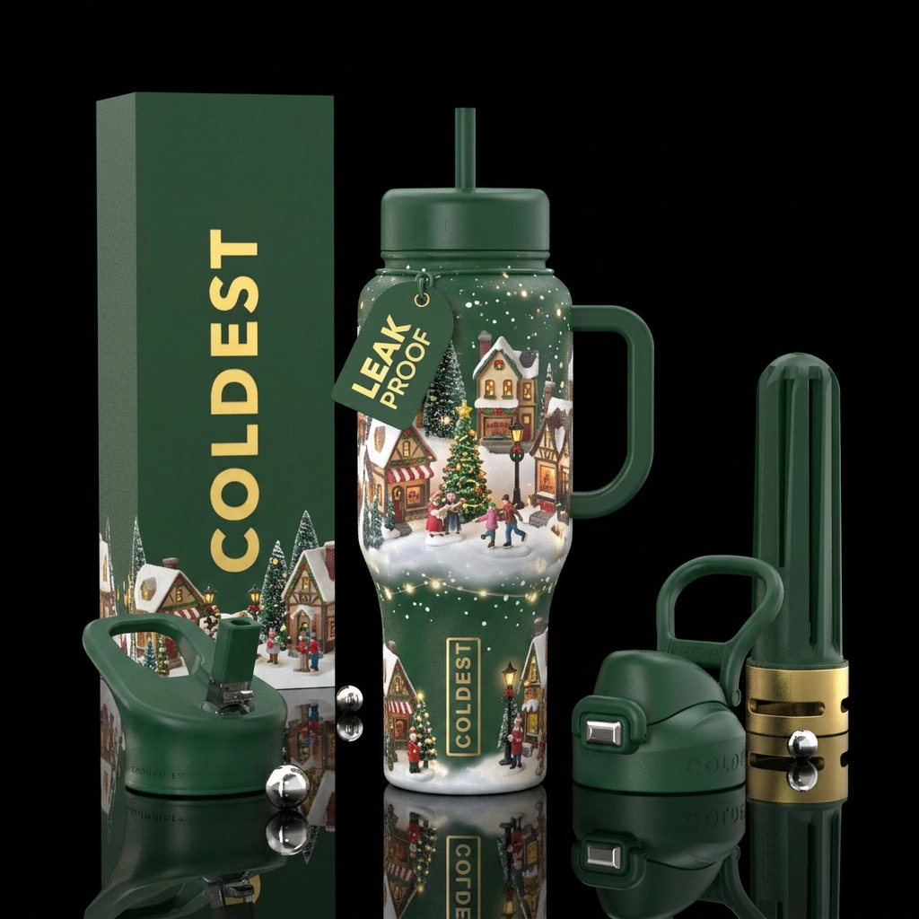 Christmas village water bottle design