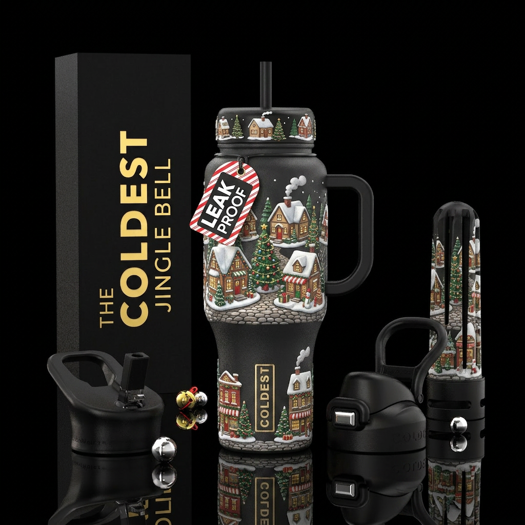 Christmas village water bottle design