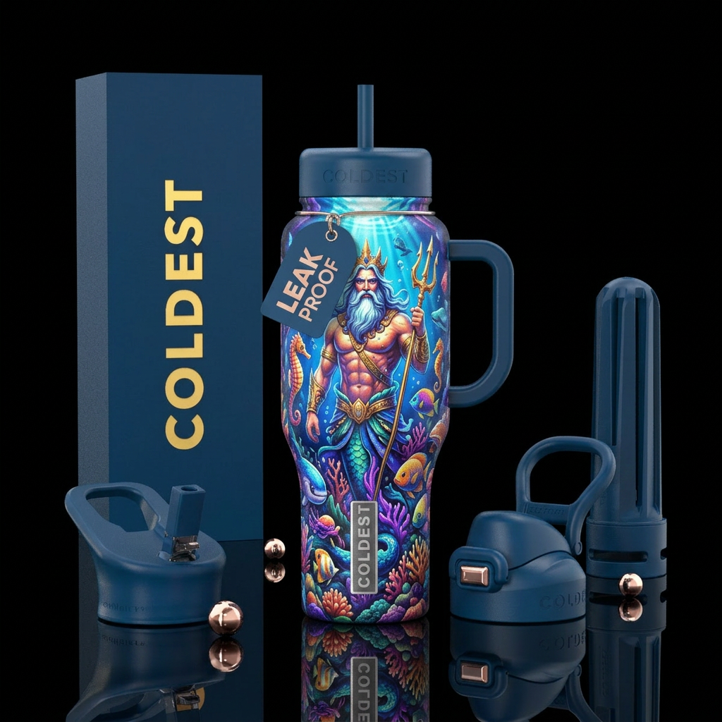 King triton surrounded by sealife water bottle design