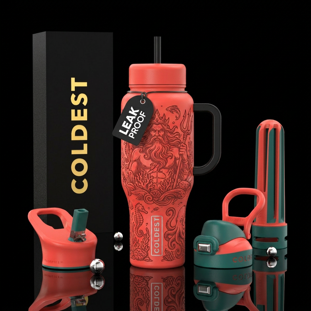 King triton surrounded by sealife water bottle design