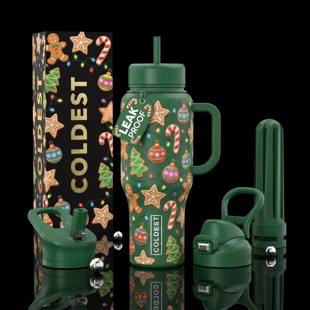 Christmas cookies decorations lights water bottle design