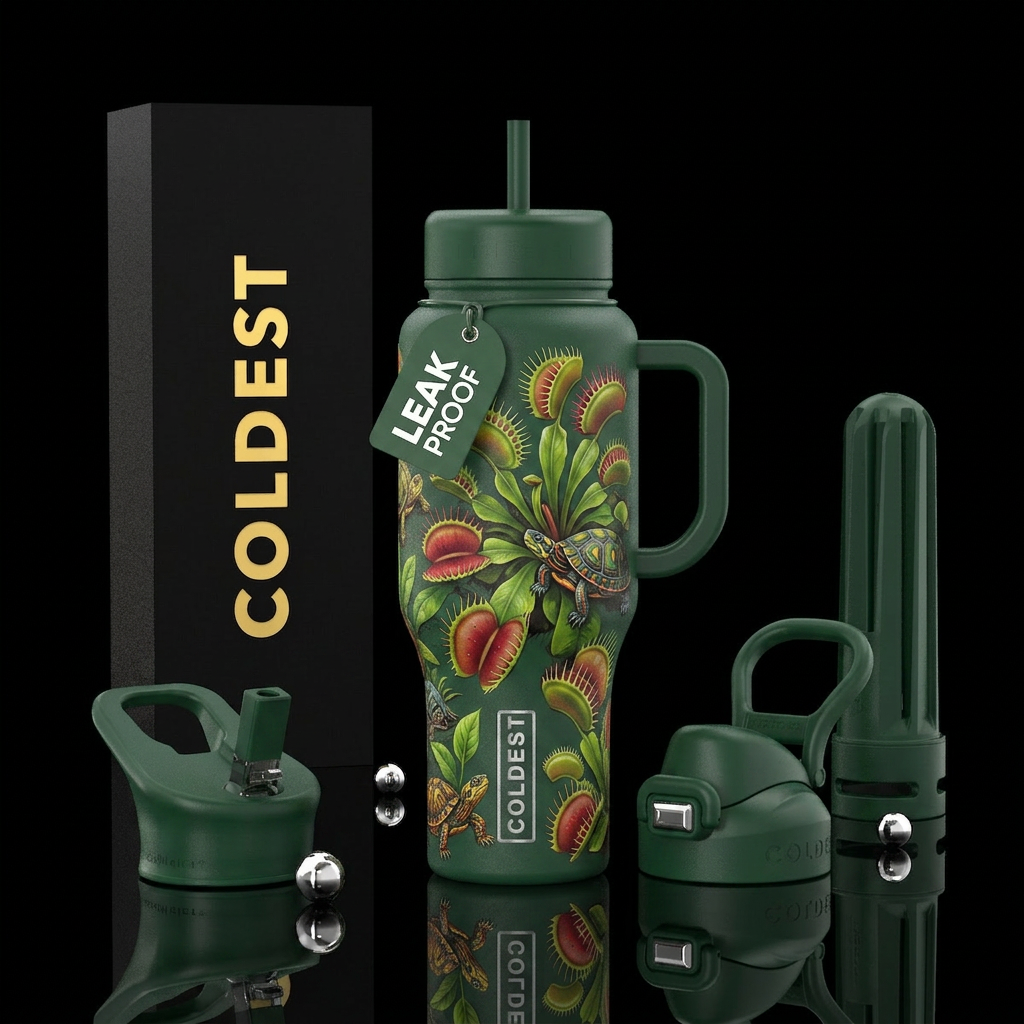 Venus fly trap and turtles water bottle design