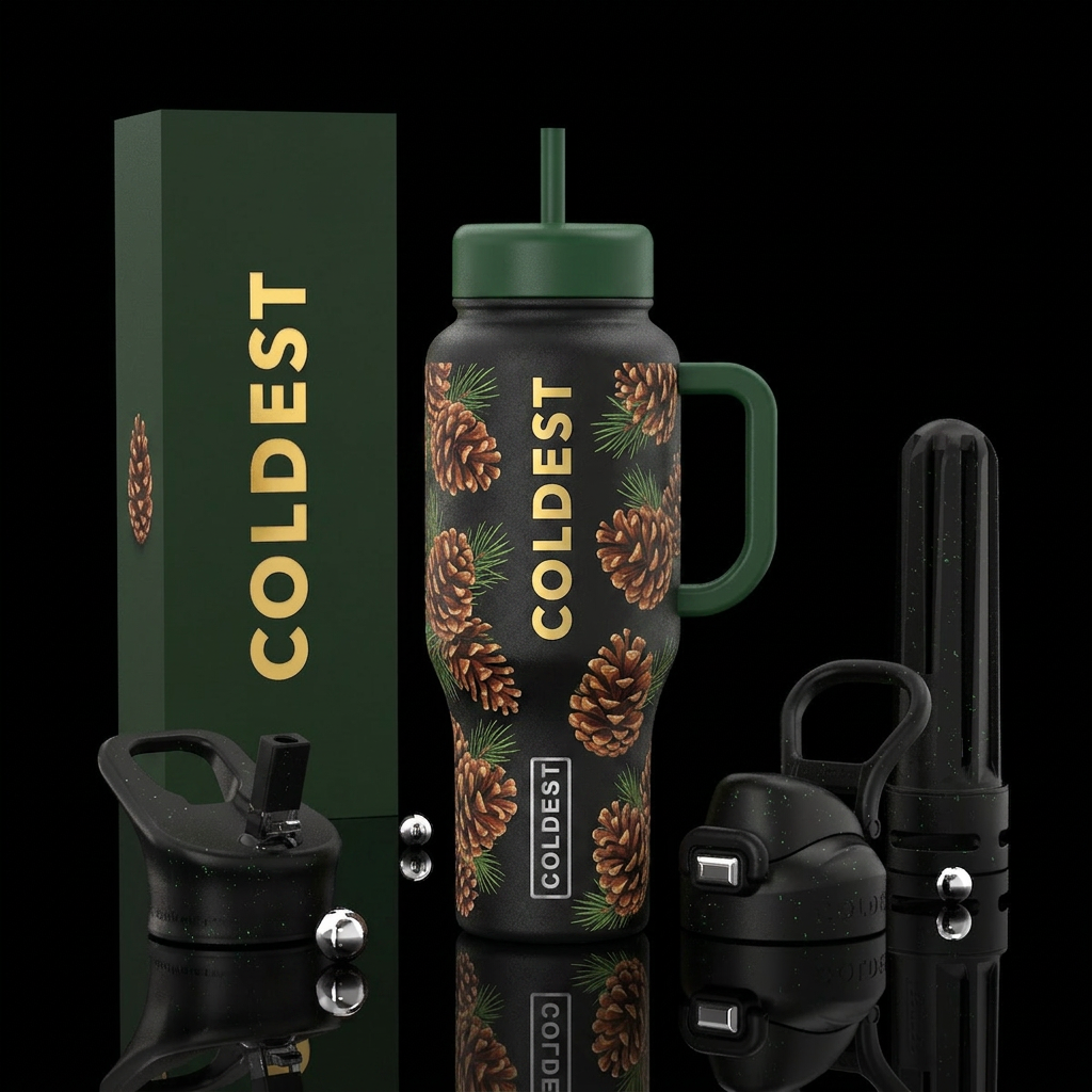 Pine cones water bottle design