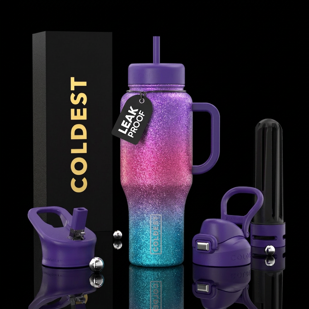 Ombré glitter water bottle design