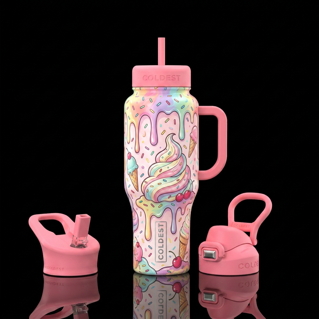 Ice cream spill water bottle design