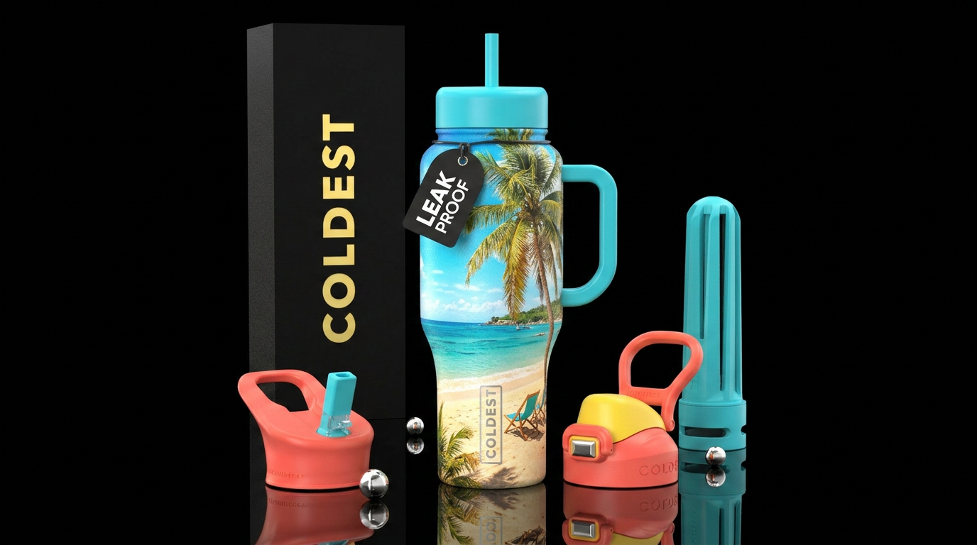 Vacation relaxation beach vibes water bottle design