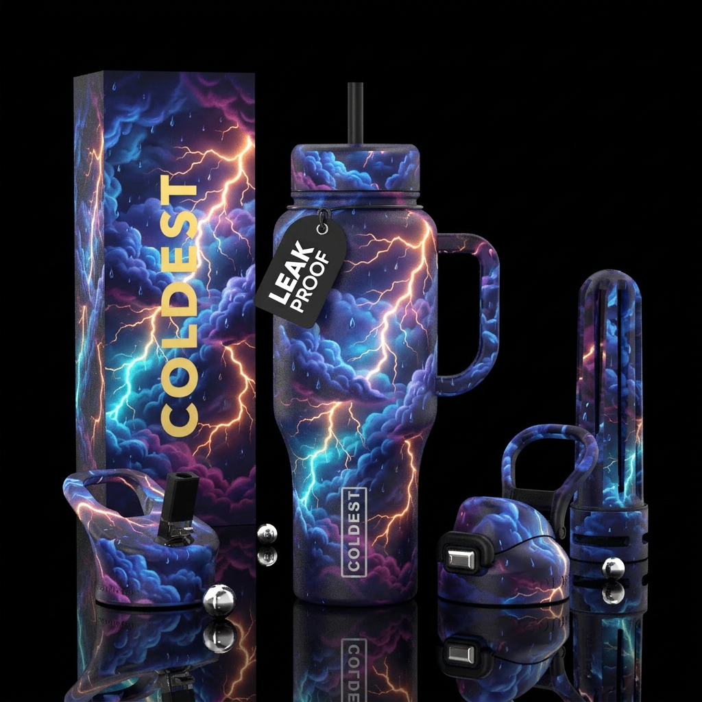 Textured Overlaying  Clouds and raindrops with lig... water bottle design