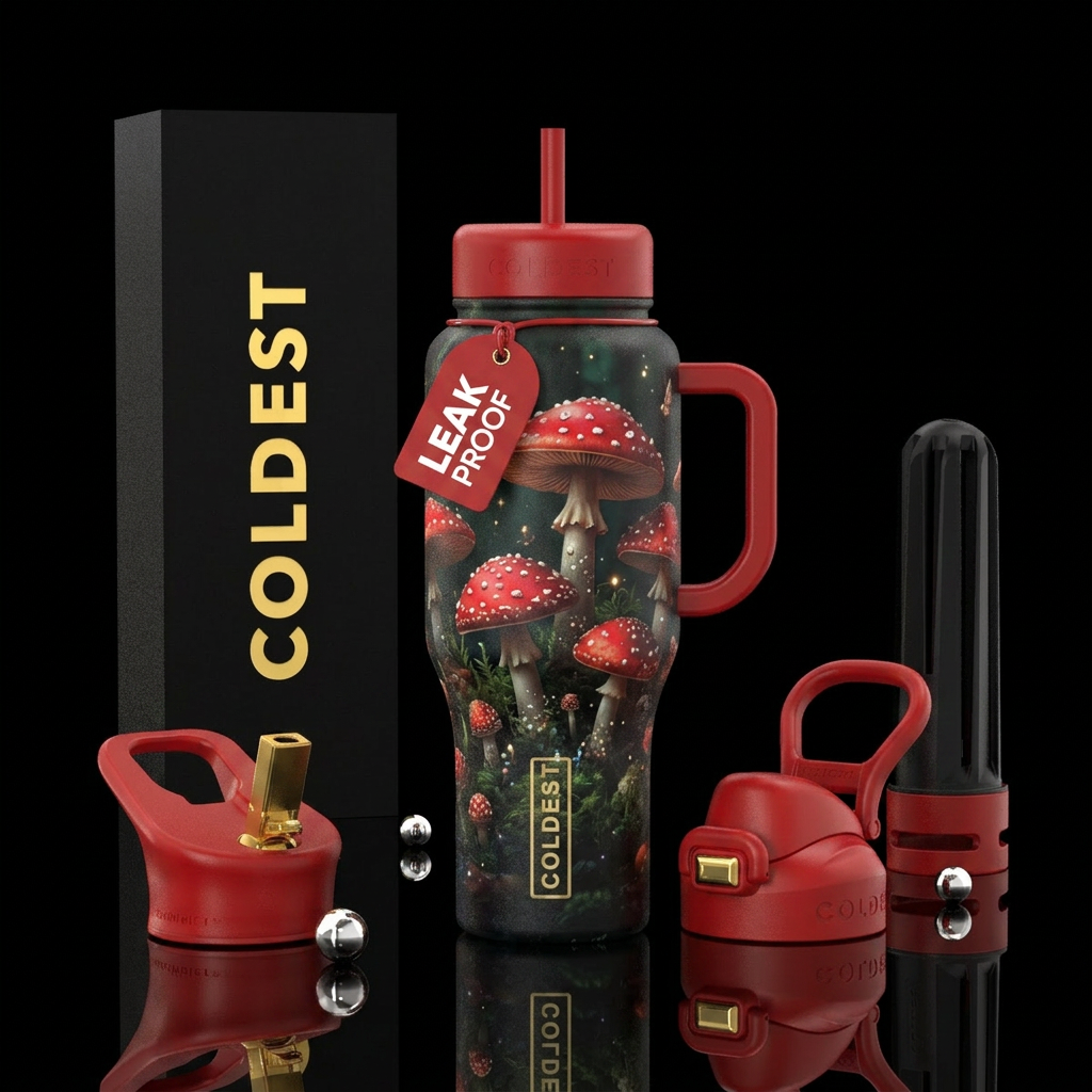 Mystical cute red mushroom All over in fairy tales water bottle design