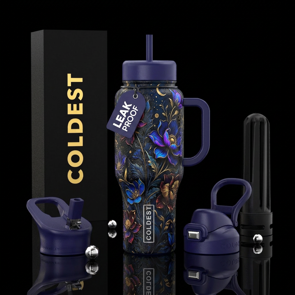 Deep dark magical textured design lifting floral water bottle design