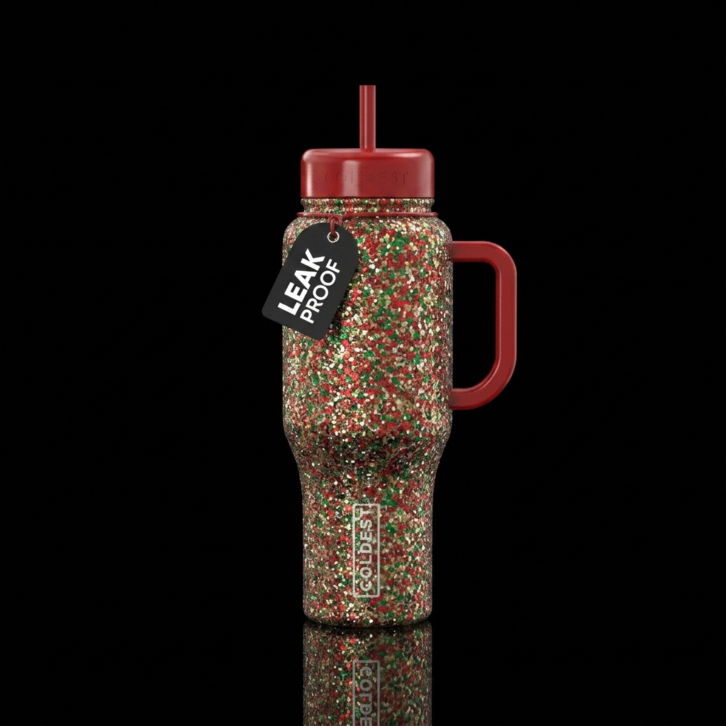Christmas glitter water bottle design