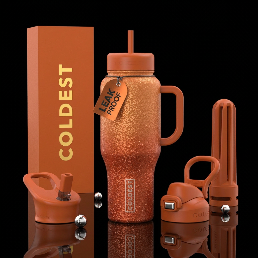 Burnt orange ombré glitter water bottle design