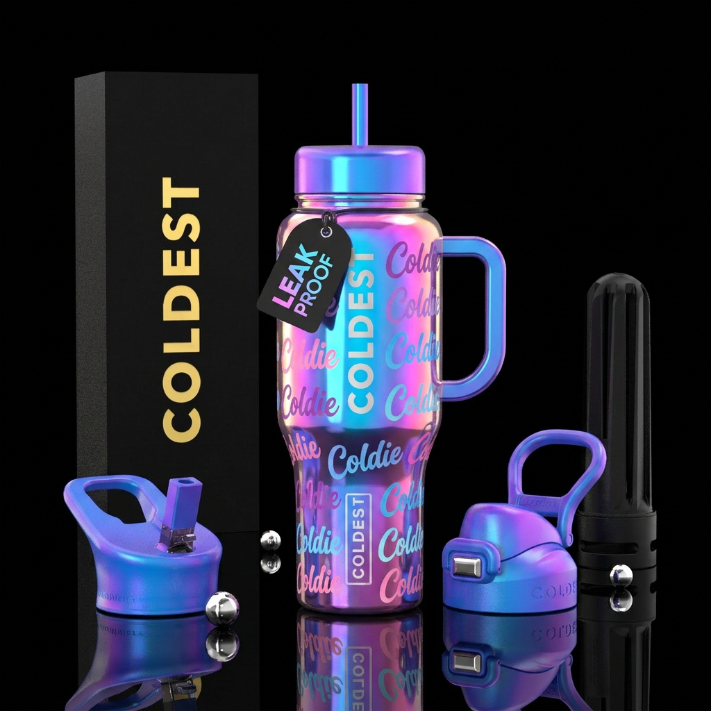 Glowie bottle glossy with Coldie writing all over ... water bottle design