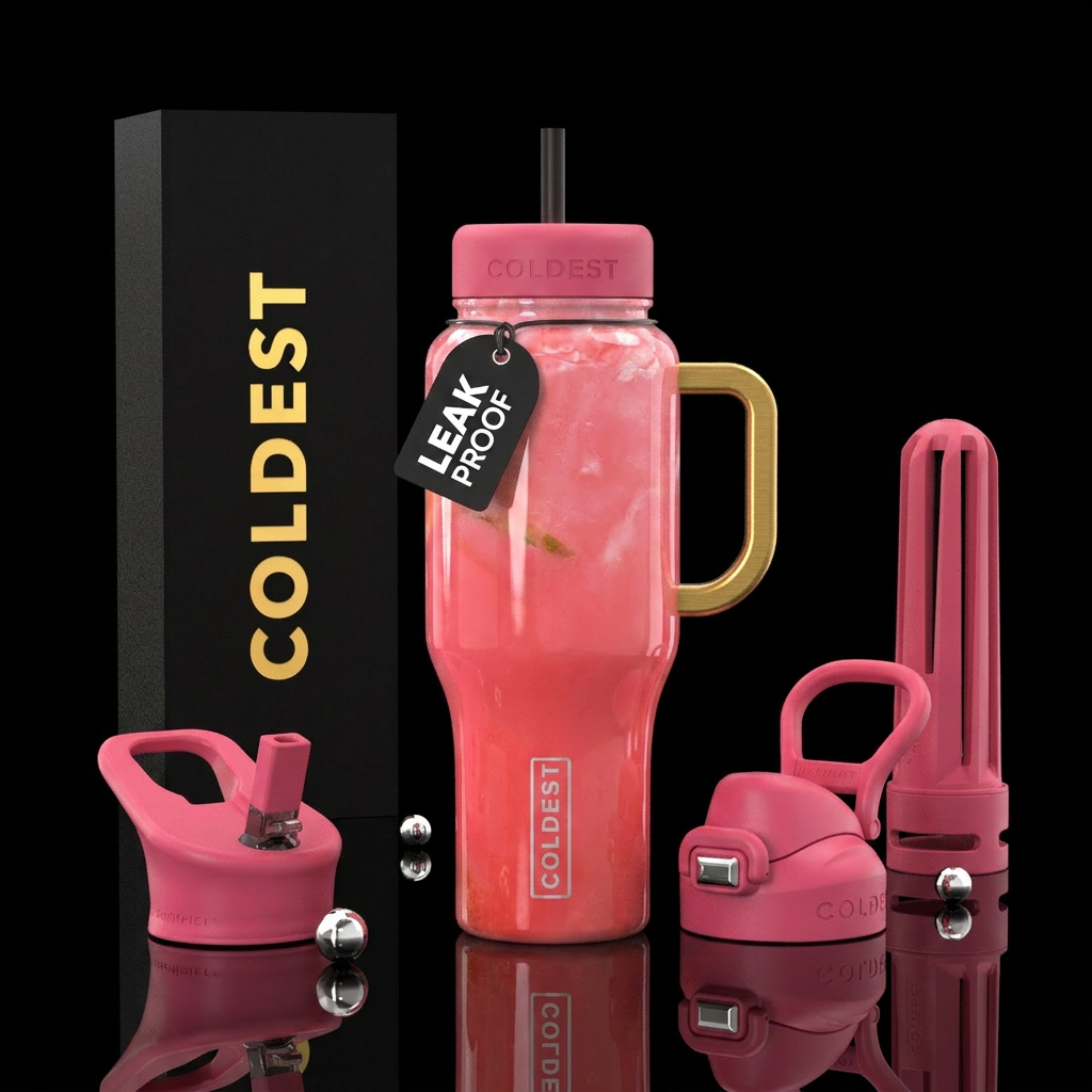 Pink lemonade gold handle water bottle design