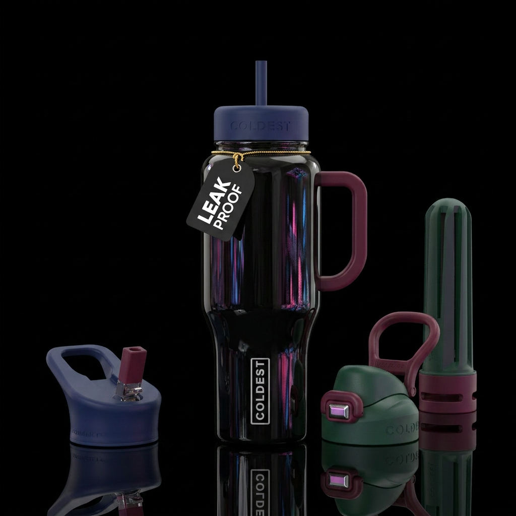 Shiny glossy black water bottle design