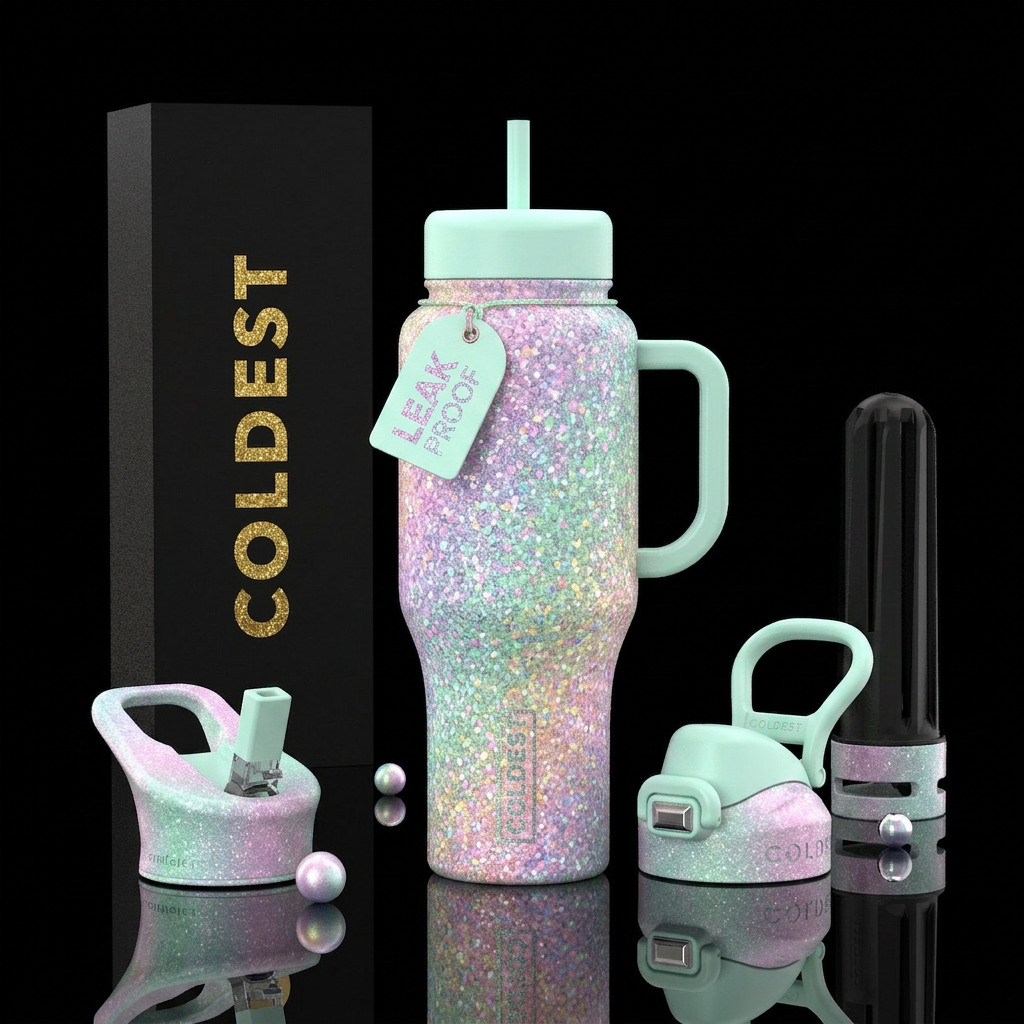 Magical bursts into glitter soft pastel water bottle design