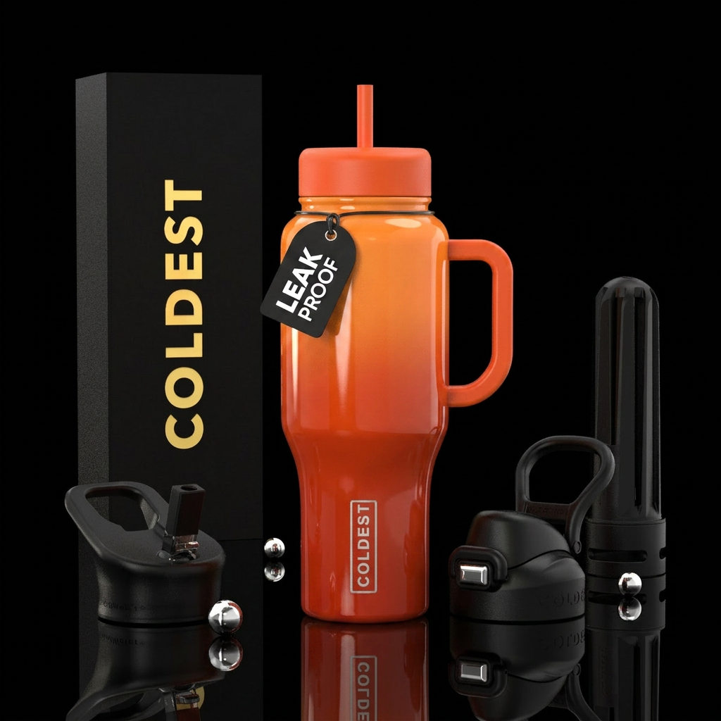 Shiny lava orange ombré base going up lighter like... water bottle design