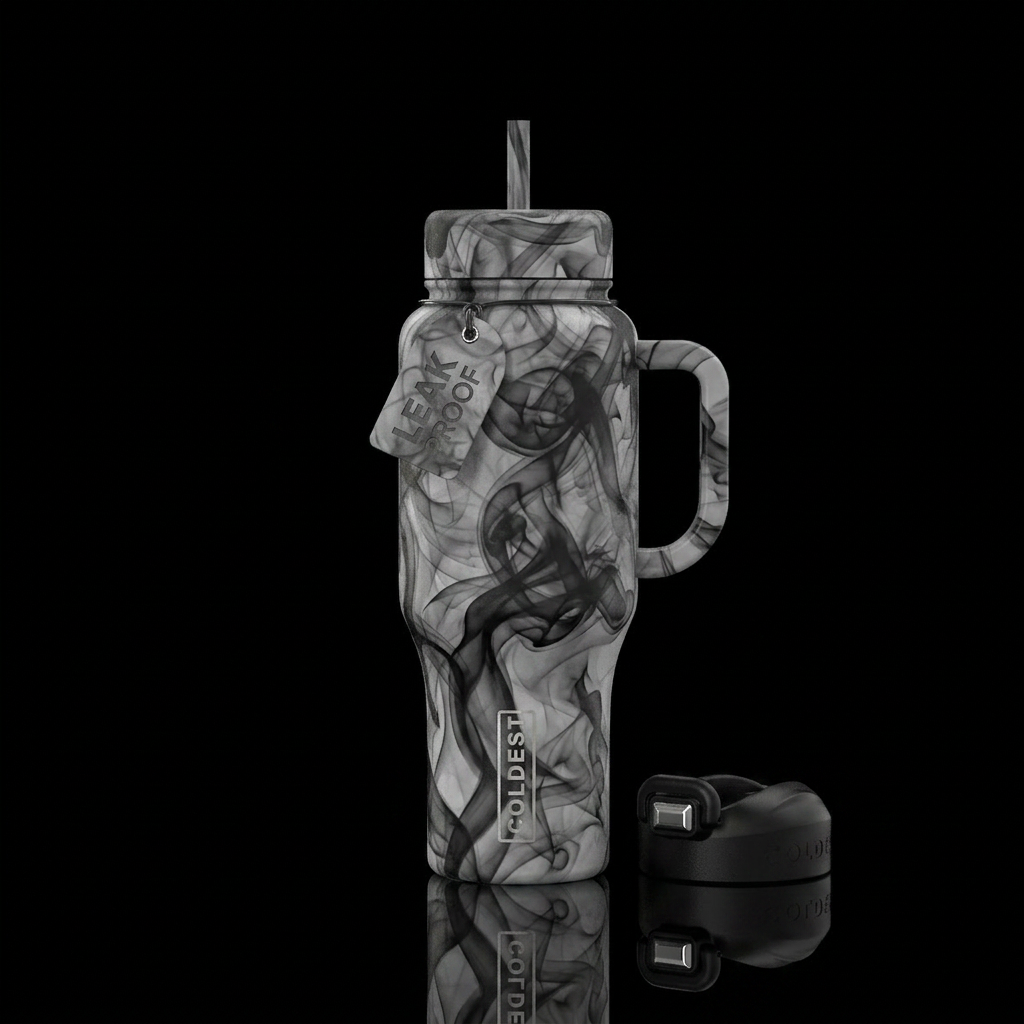 Black and grey smoke all over the bottle water bottle design