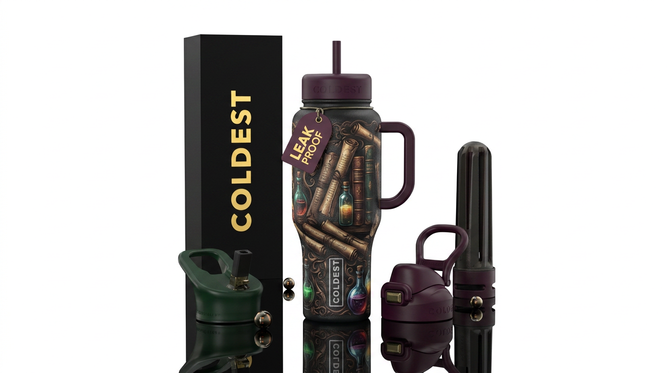 Dark and mysterious old enchanted scrolls books po... water bottle design