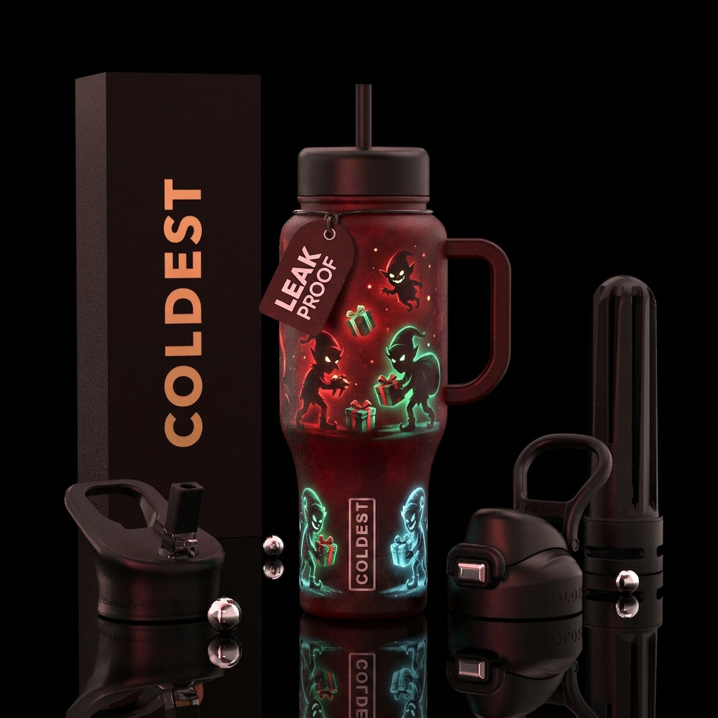 Glowie bottleDark And mysterious evil elves red bo... water bottle design