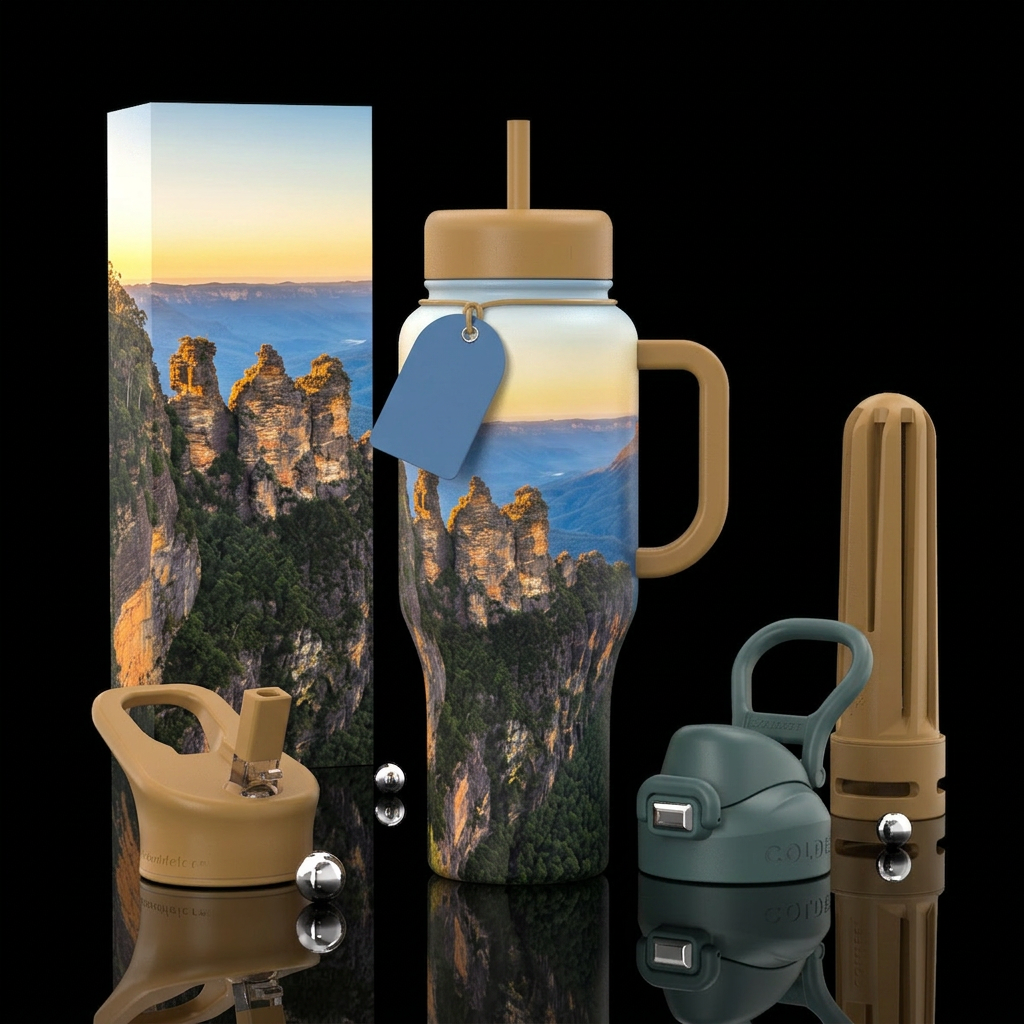 Panoramic landscape of the Blue Mountains, Austral... water bottle design