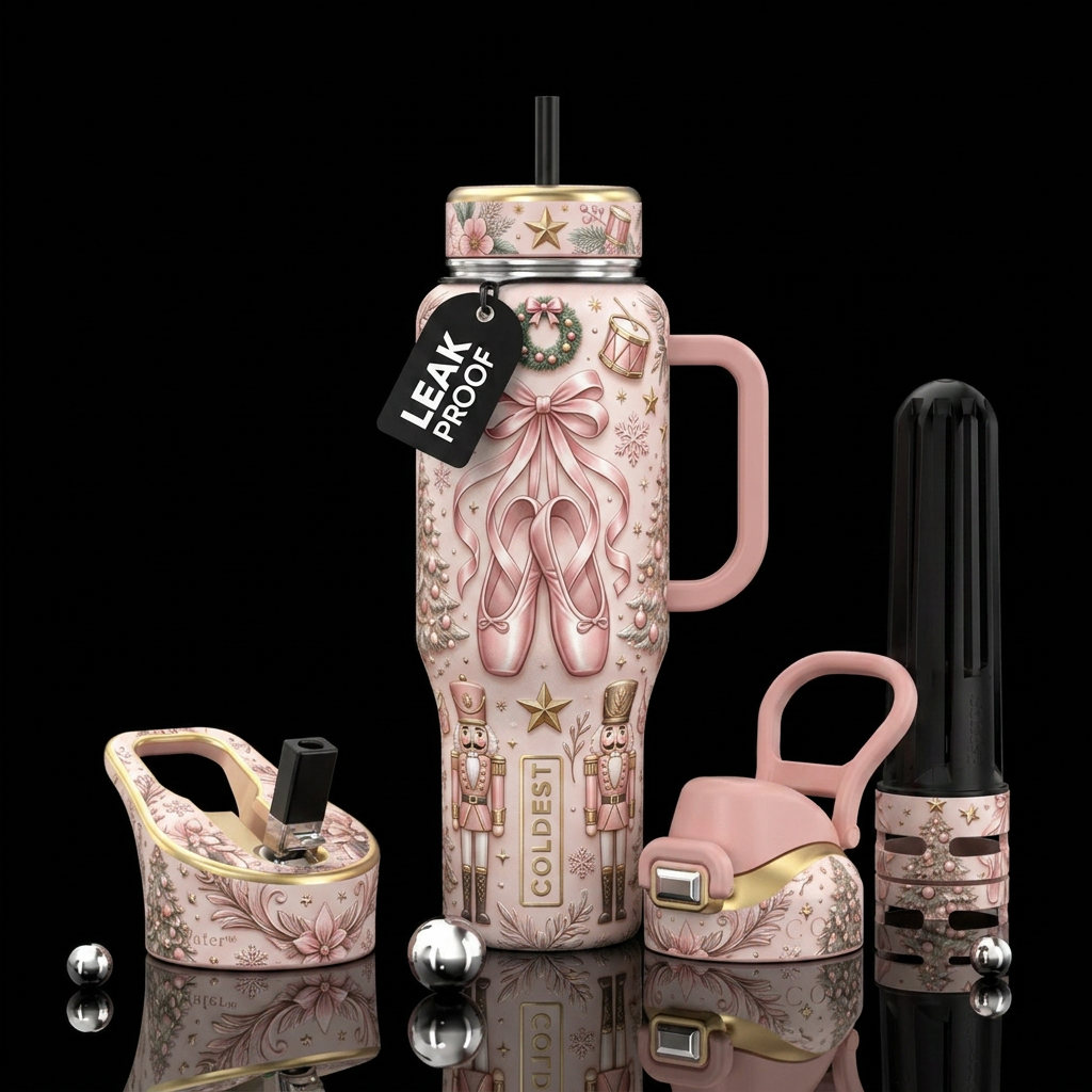 Enchanting Nutcracker Ballet Christmas design feat... water bottle design