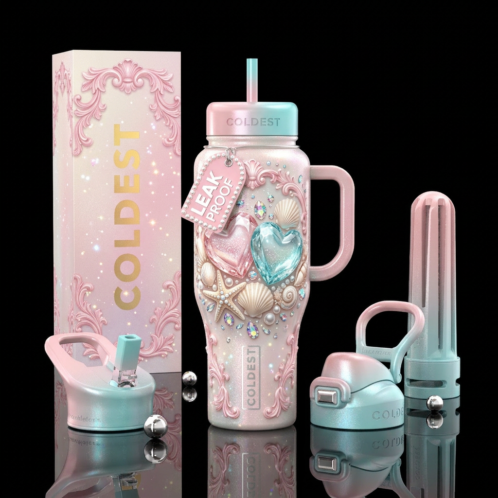 Gems in the sand water bottle design