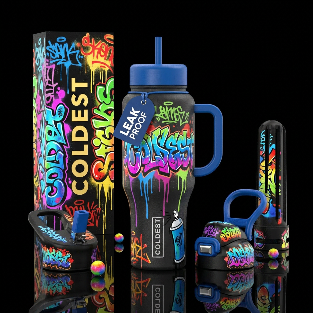 Spray time water bottle design
