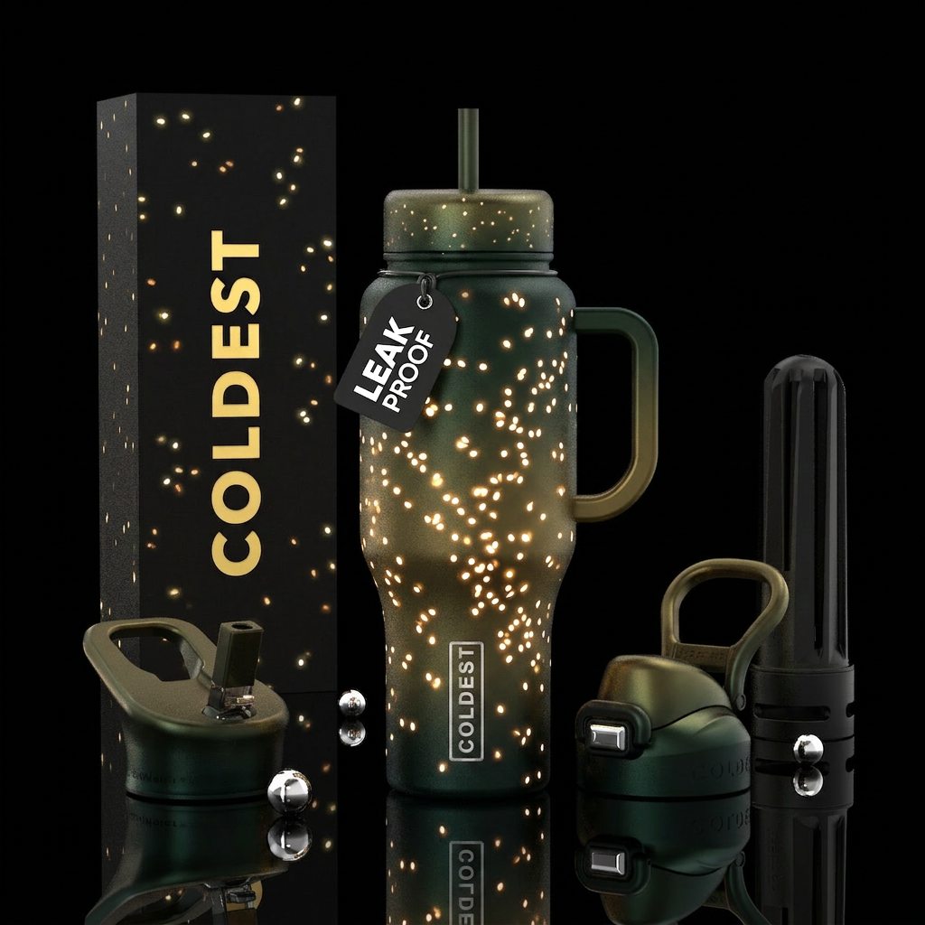 Glowing fireflies water bottle design
