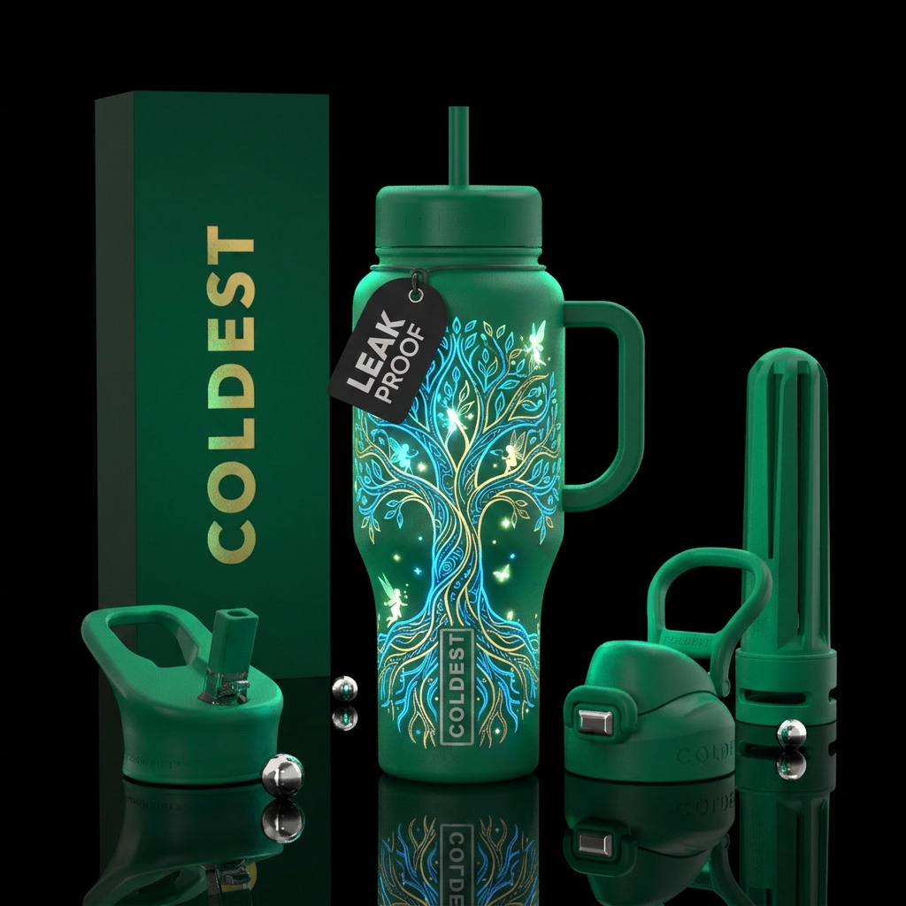 Tree of life with glow in the dark with fairies water bottle design