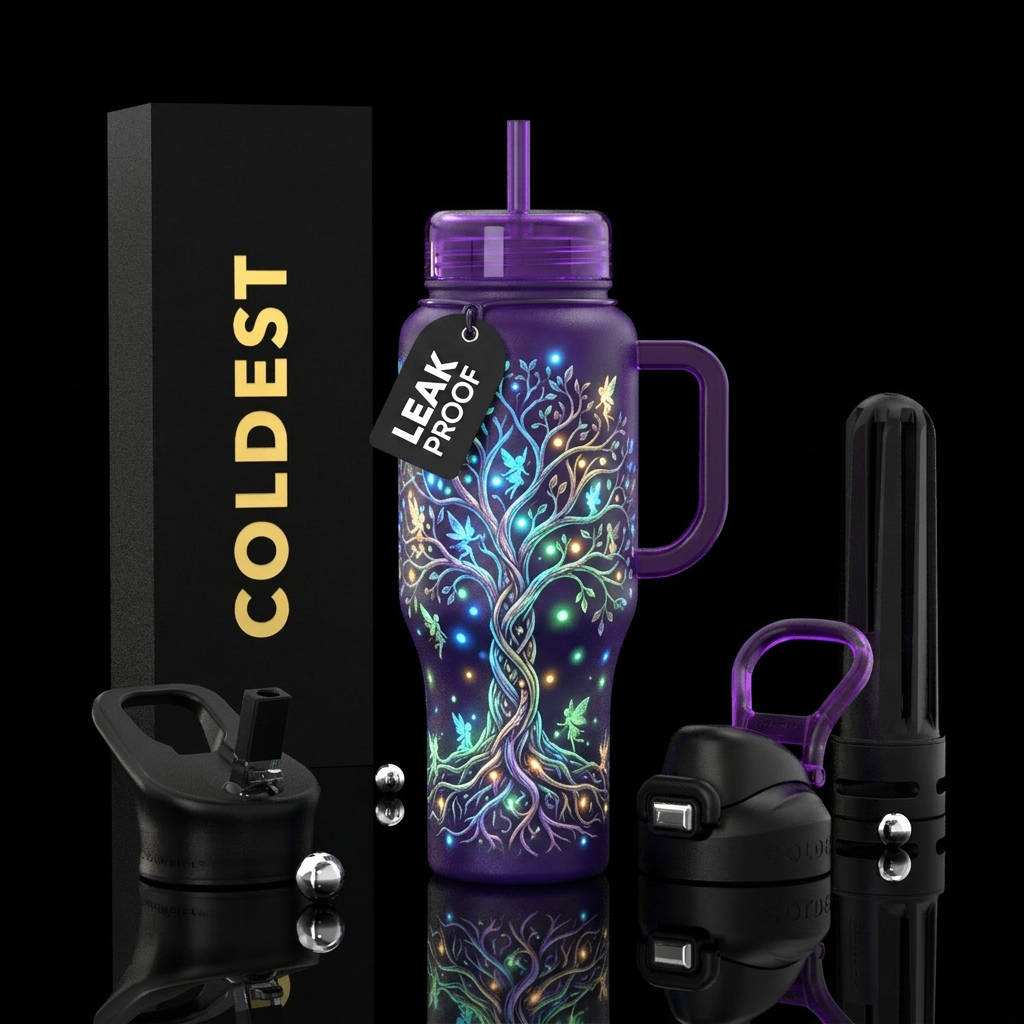 Tree of life with glow in the dark with fairies water bottle design