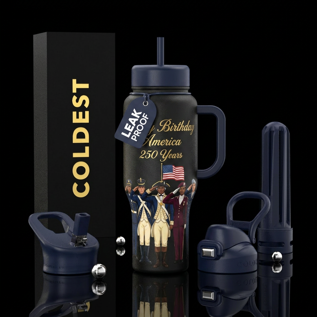 Happy birthday America 250 years with saluting sol... water bottle design
