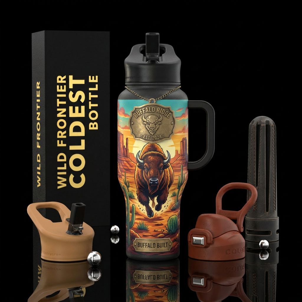 Wild West with buffalo water bottle design
