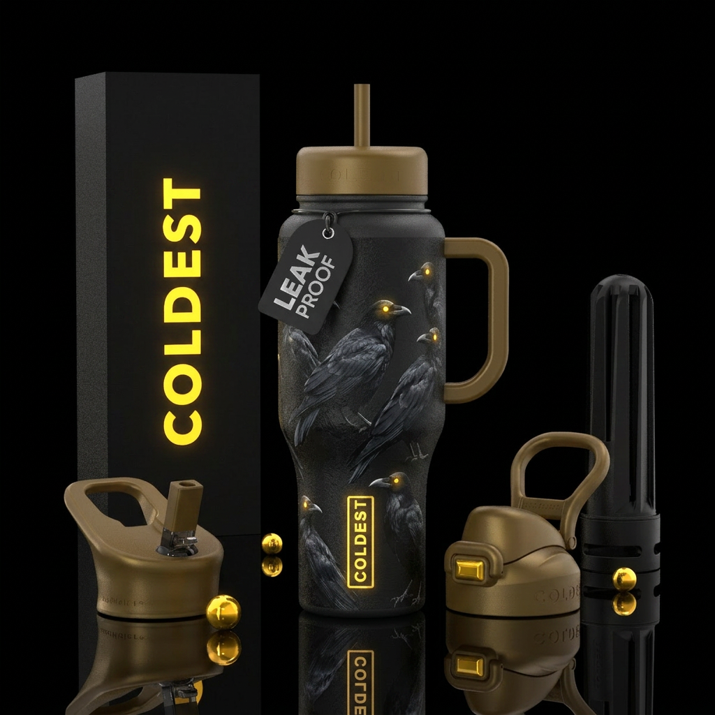 Crows with glowing eyes water bottle design