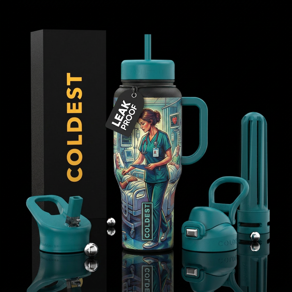 Nurse working in hospital water bottle design