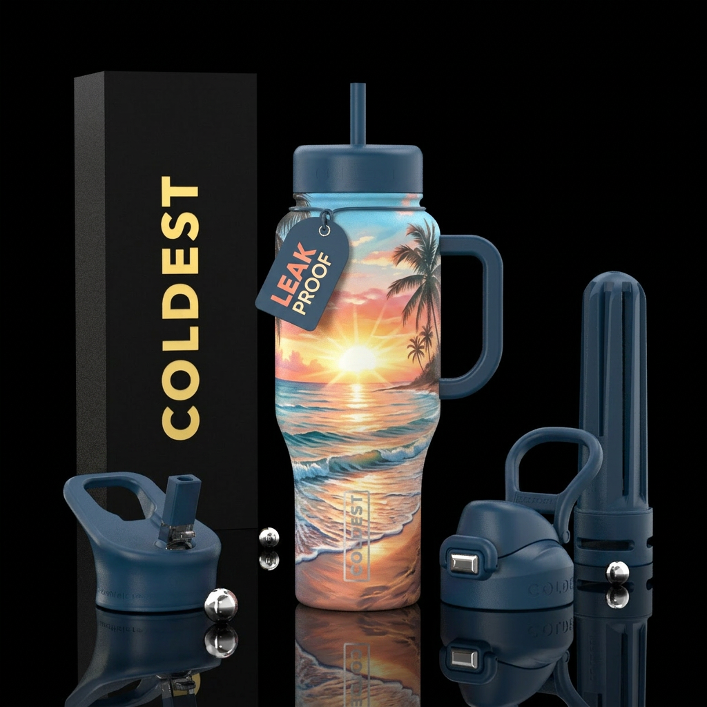 Morning beach sunrise water bottle design
