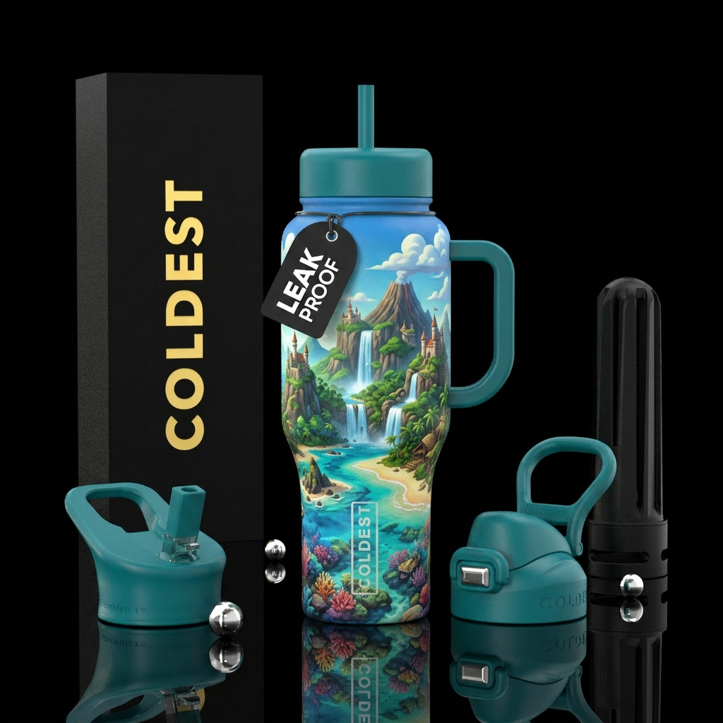 Fantasy Island water bottle design