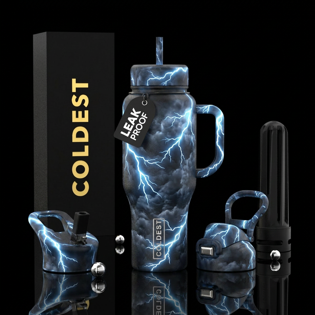 Storm with glowing lightening water bottle design