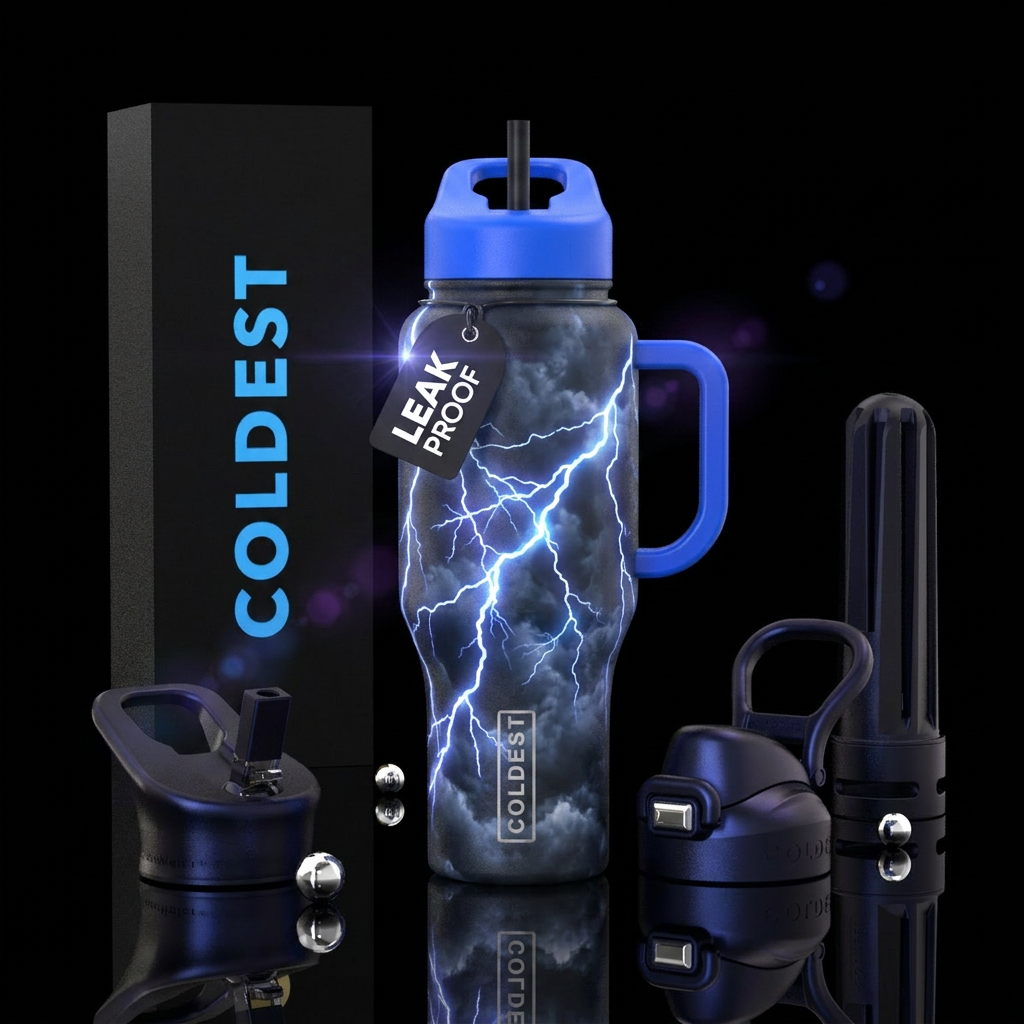 Storm with glowing lightening water bottle design