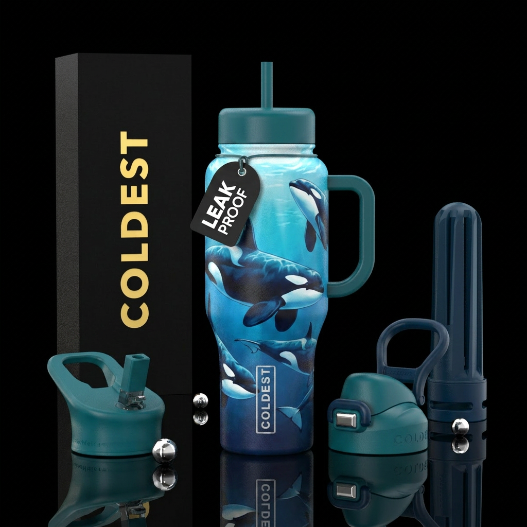 Orcas whale water bottle design