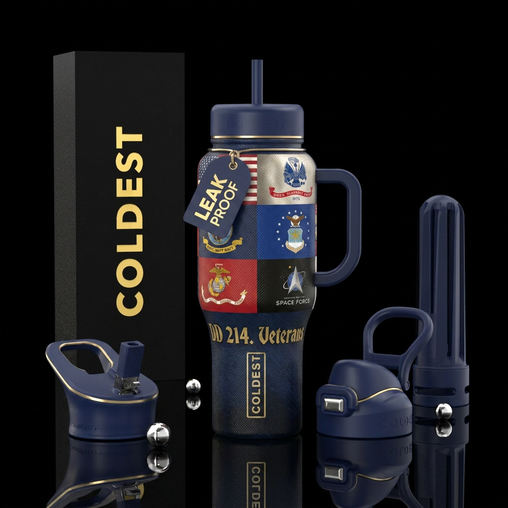 Words DD 214. Veterans  with all the military serv... water bottle design