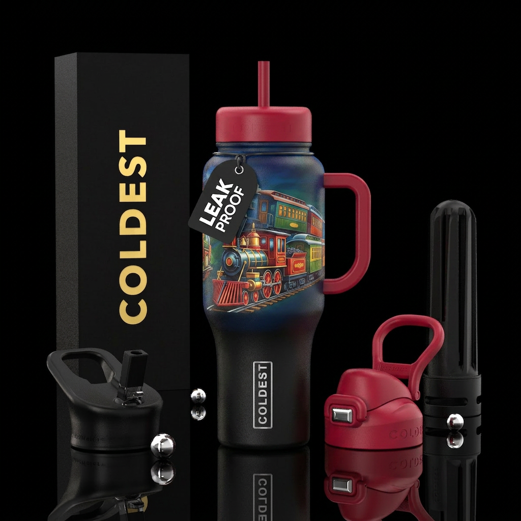 Small train wraps around the cup water bottle design
