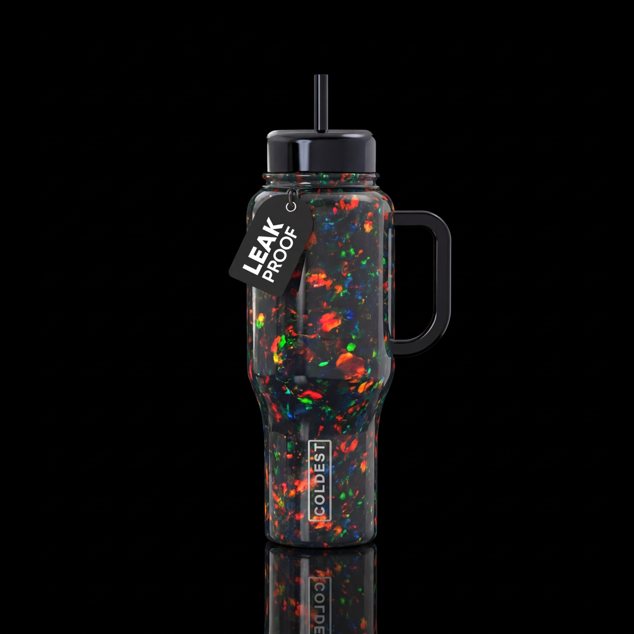 Black fire opal water bottle design