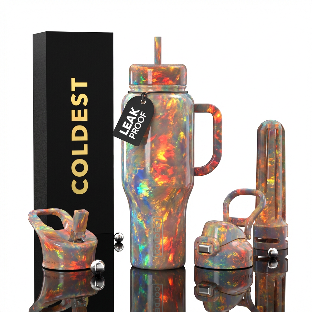 Opal gem with fire highlights water bottle design