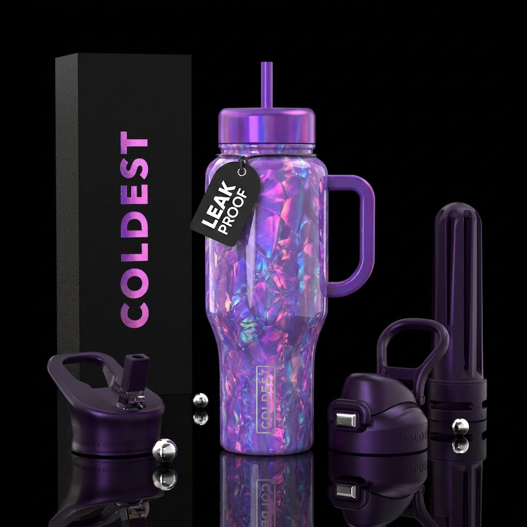 Unicorn purple fire opal water bottle design